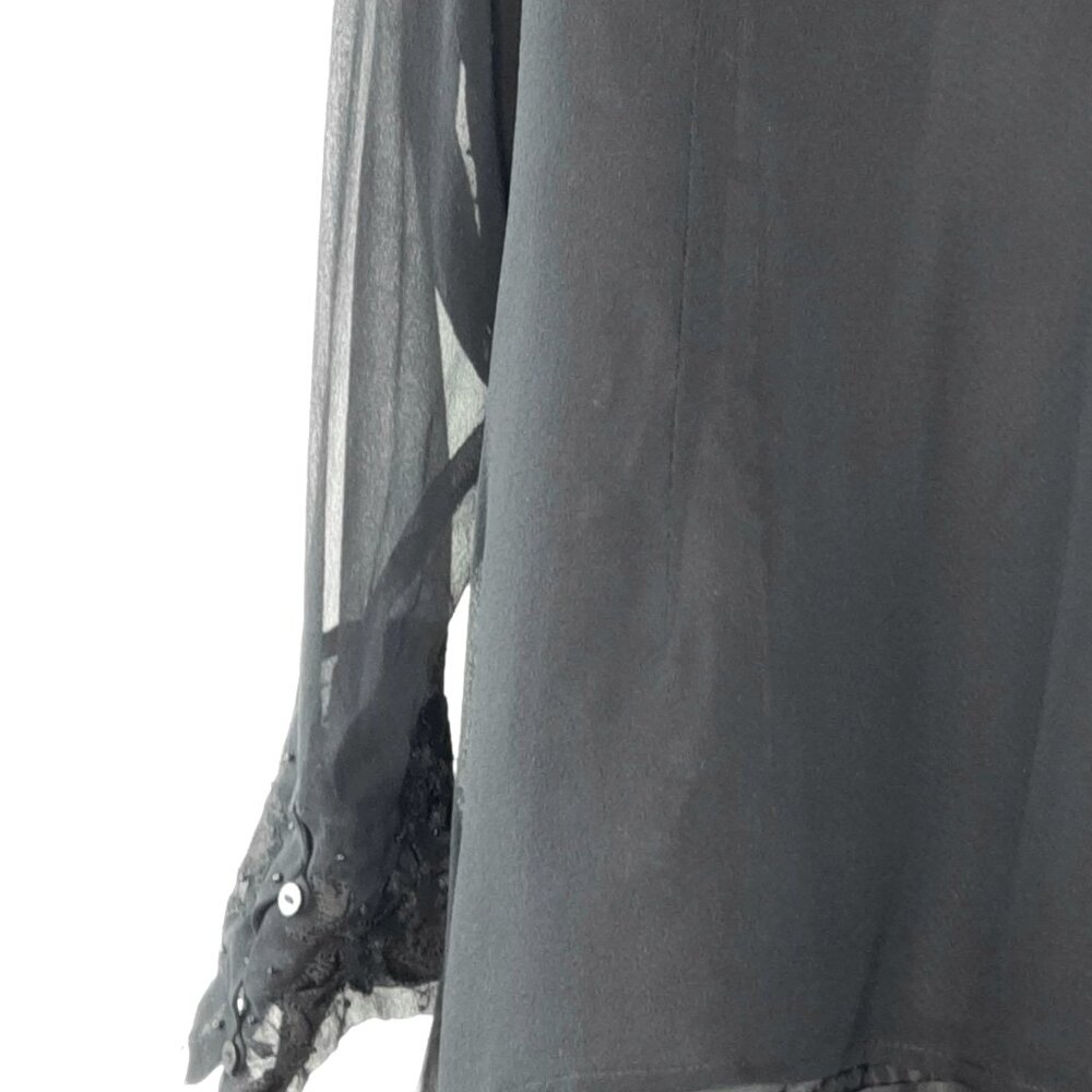 Vintage Ice Black Beaded Elegant Formal Sheer Long Sleeve Tunic Top - Picture 9 of 14